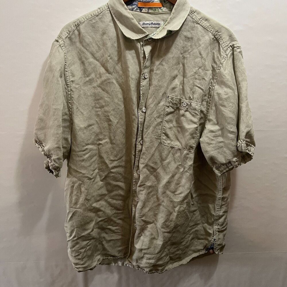 Tommy Bahama Relax Shirt Mens XL Sage Floral Linen Button Up Short Sleeve